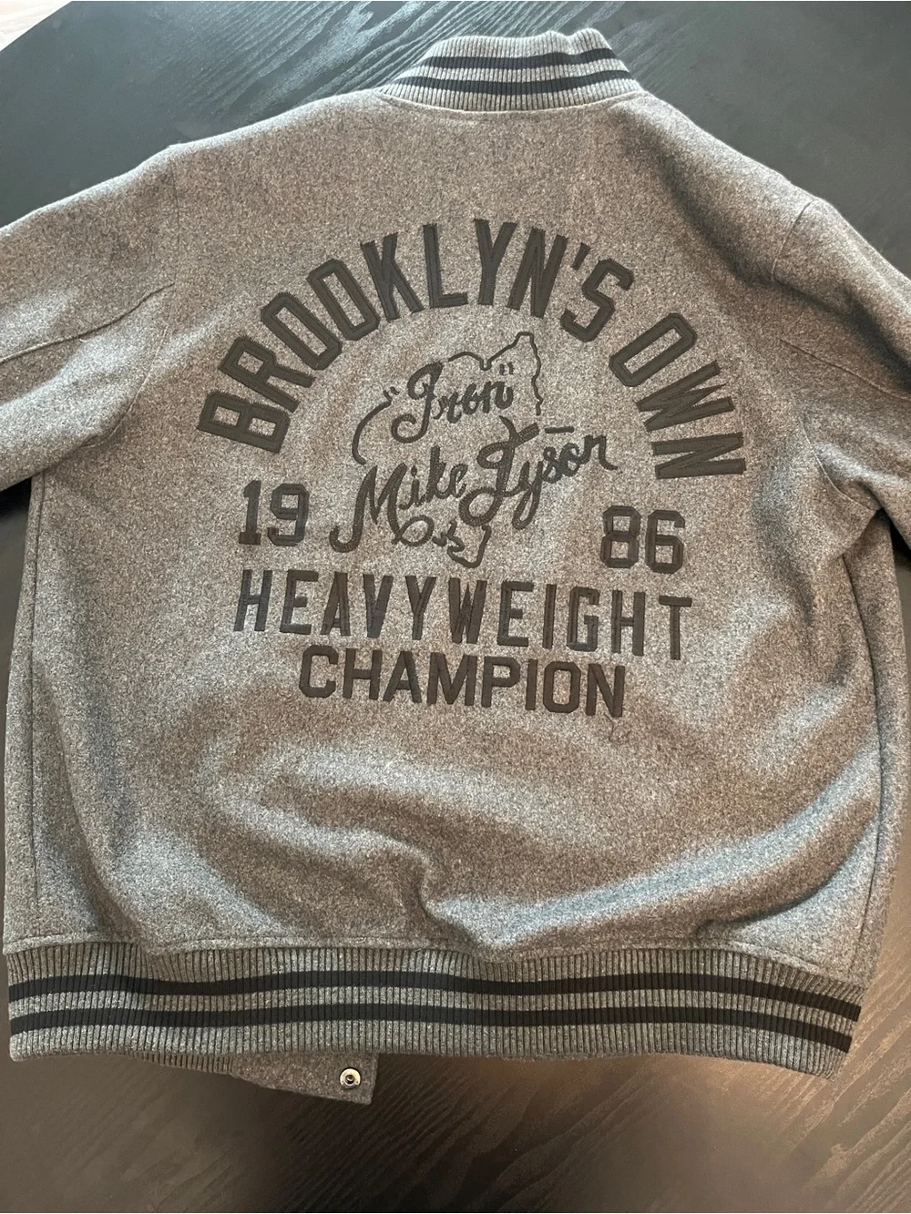 Roots Gray Mike Tyson Wool-Blend Bomber Jacket with Flag Patch